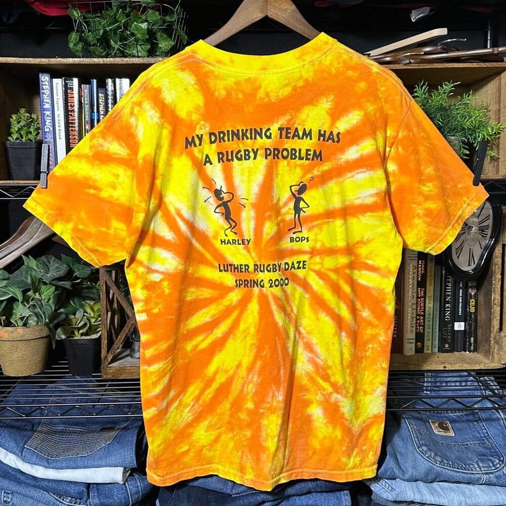 Vintage 2000s Funny Rugby Drinking Joke Tee Tie Dye Alcohol Shirt Mens Large